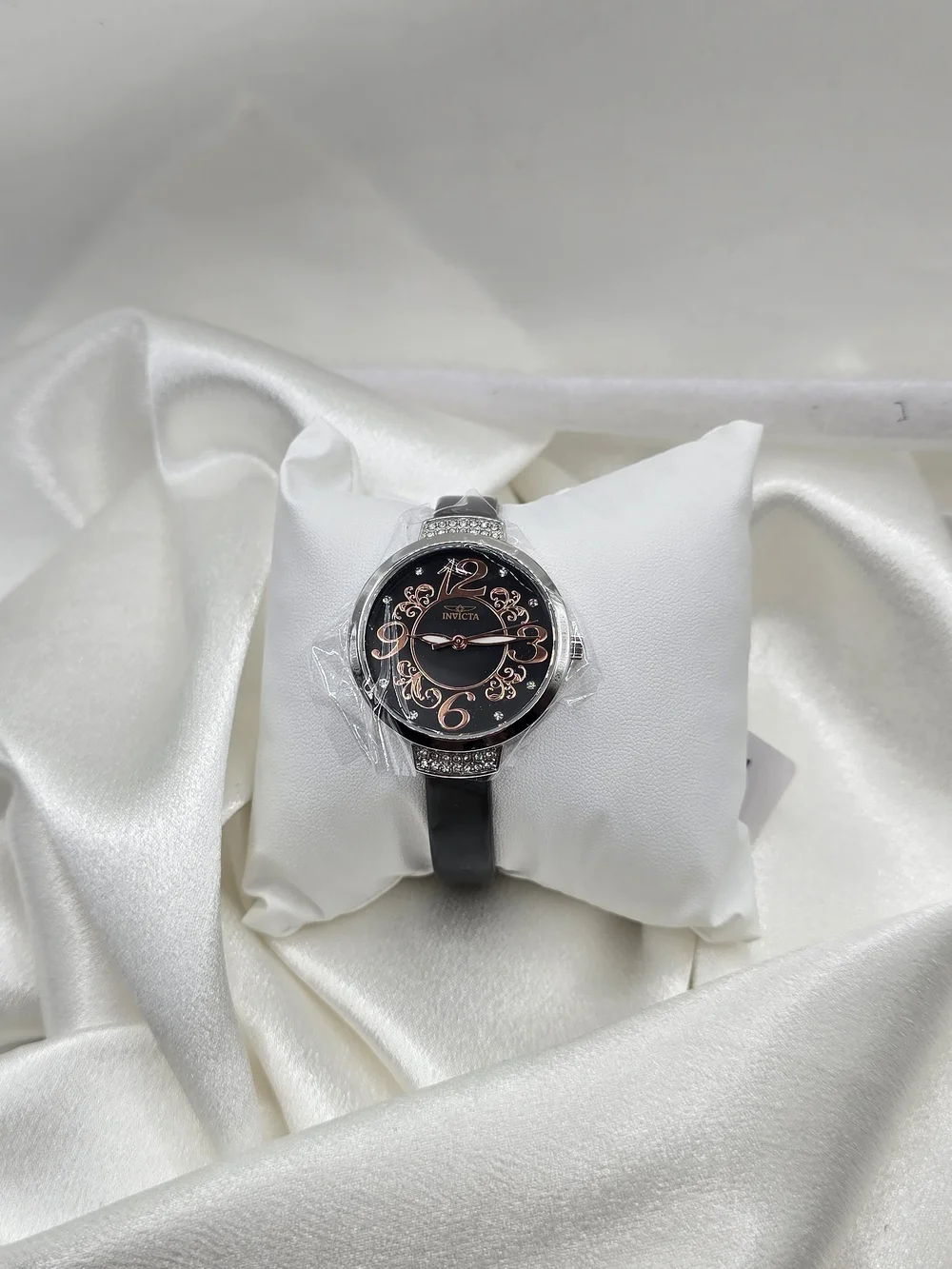 Invicta Celestial Women’s Quartz 33mm Silver Case White Dial Black Band
